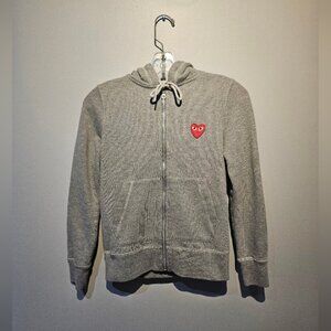 CDG Play Full Zip Grey Hooded Sweater | Size Small